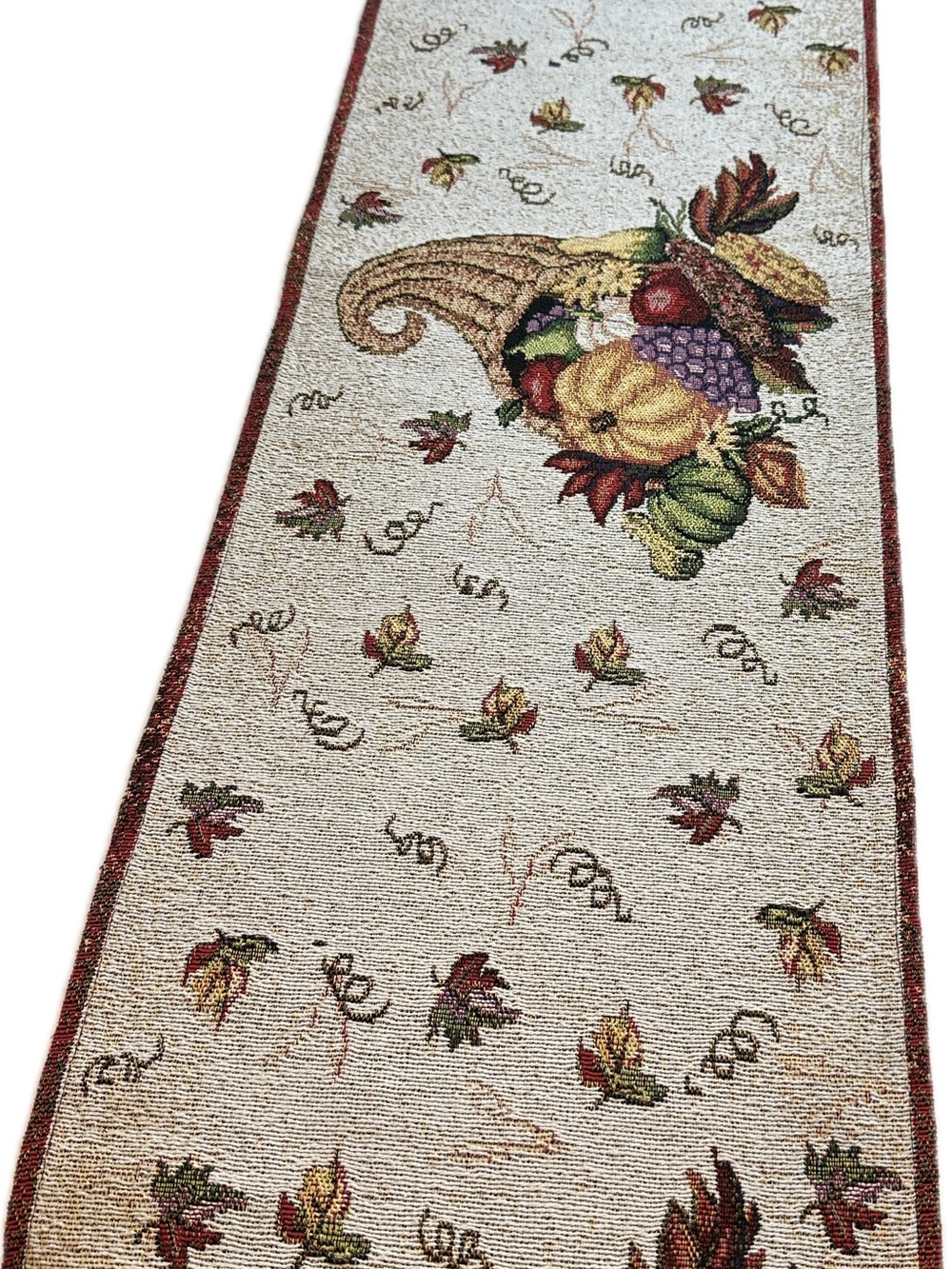 Vintage Cream Table Runner with Red, Green, Gold  Fruit Motif
